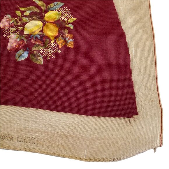 Vtg Needlepoint Petitpoint Chair Pillow Cover Fruit Lemon Strawberry 16"×19" - Picture 2 of 9